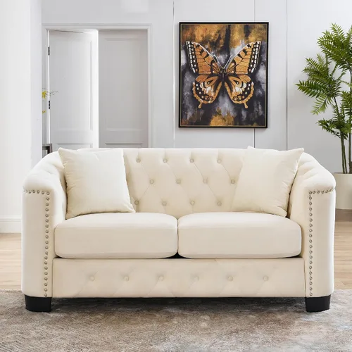 Miniatura 9 de mikibama Juego de sofá de terciopelo Chesterfield de lujo de 2 piezas para sala de estar, muebles de decoración moderna, sofá seccional, sofá de 3