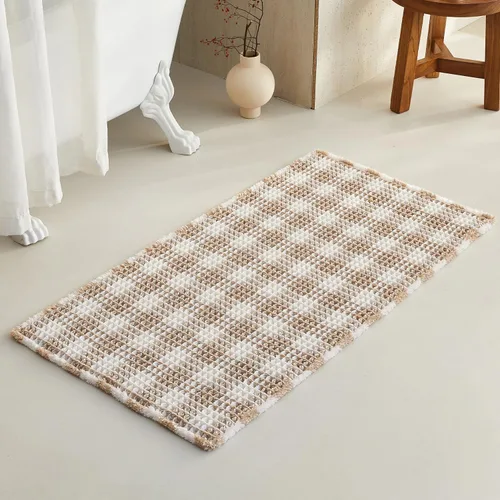 Miniatura 146 de TYUU Tapete de baño estilo gofre, tapete de baño bohemio, antideslizante, lavable, súper absorbente, de secado rápido, bonito tapete de baño