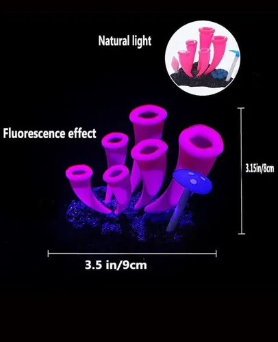 Miniatura 7 de ZtohPyo 4 piezas de decoración de pecera de acuario con efecto brillante, adorno artificial de silicona brillante, plantas de arrecife de coral