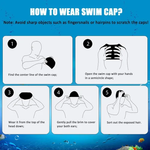 Miniatura 7 de Gorro de natación, paquete de 2 gorras de natación de silicona duraderas para niños, niñas, niños y jóvenes (edad 2-12), suaves 3D ergonómicos