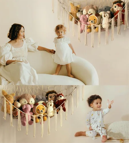 Miniatura 2 de Red de Hamaca de Almacenamiento de Animales de Peluche Mirolam - Red de Hamaca de Juguetes para Animales de Peluche de Esquina - Organizador Beige