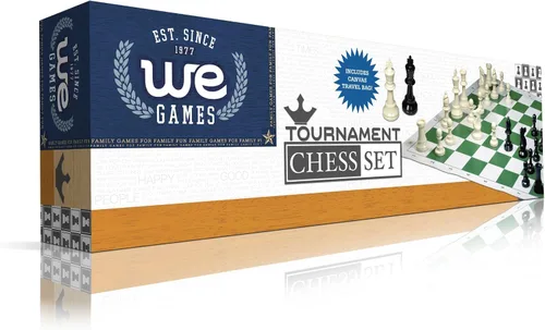 Miniatura 6 de WE Games Juego de ajedrez de viaje para torneos con bolsa de lona marrón, tablero de ajedrez de vinilo enrollable de 20 pulgadas, 34 piezas