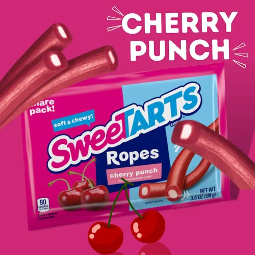 Miniatura 3 de Sweetzo Sweet Tarts Cuerdas suaves y masticables, caramelos con sabor a cereza y fresa picante, surtido de caramelos de gomitas, paquete de 2, 3.5