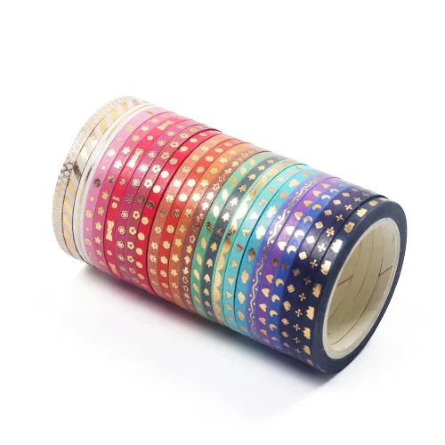 Miniatura 7 de Juego de 24 rollos de cinta washi de papel de aluminio dorado delgada cinta adhesiva decorativa de 0.118 in de ancho para álbumes de recortes