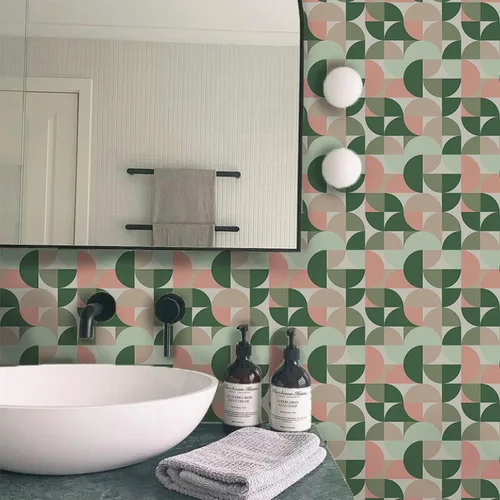 Miniatura 24 de Adhesivos de vinilo para azulejos de pared autoadhesivos, calcomanías impermeables para decoración de cocina, baño, línea ondulada de abulón, 6 x 6