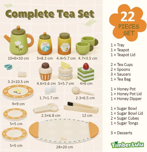 Miniatura 8 de Juego de té de madera para niños pequeños, juguetes de fiesta de té de simulación para niños de 3 a 5 años, regalo para niñas y niños