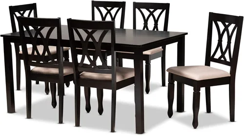 Miniatura 10 de Baxton Studio Petrina - Juego de comedor tapizado de tela gris, madera con acabado marrón expreso, 7 piezas