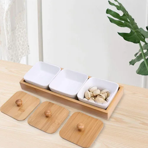 Miniatura 4 de TOPINCN Plato de cerámica para servir, plato rectangular con cubierta de bandeja, plato de postre para fiestas, aperitivos y cenas