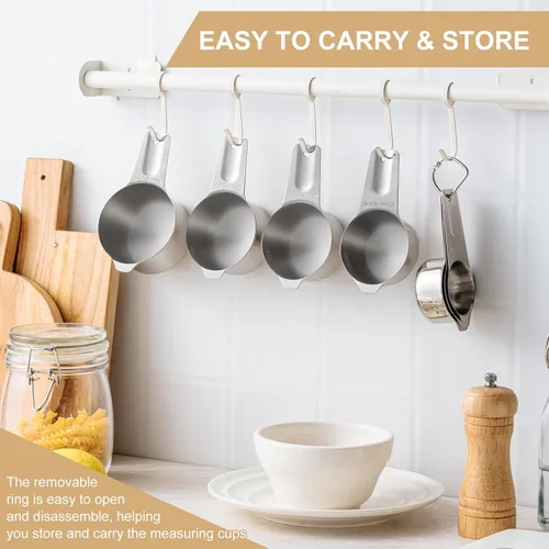 Miniatura 8 de EWFEN - Juego de tazas y cucharas medidoras de acero inoxidable, tazas y cucharas medidoras de anidación, cabe en tarros de especias para hornear