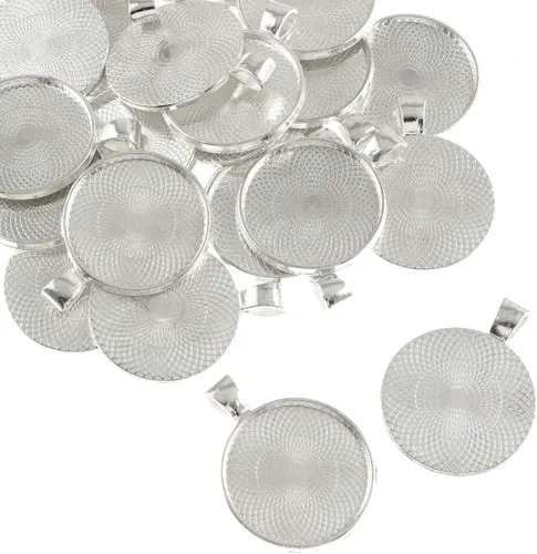 Bandejas colgantes de bisel redondo, cabujón, base en blanco para manualidades, fotos, joyas, hallazgos, fabricación de accesorios, Plata Plata