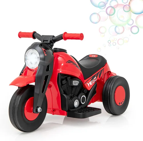 Miniatura 12 de OLAKIDS Motocicleta para niños, de 6 V, juguete eléctrico para montar con función automática de burbujas, pedal de pie, faro, música, vehículo de 3