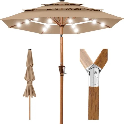 Miniatura 29 de Best Choice Products - Sombrilla solar de 10 pies de 3 niveles para patio, sombrilla de sol para exteriores, mercado, patio trasero, terraza, junto