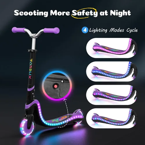 Miniatura 3 de Patinete de 2 ruedas, scooter para niños con ruedas y cubierta iluminadas, altura ajustable, 2 ruedas para niños de 5 a 7 años, scooters para niños