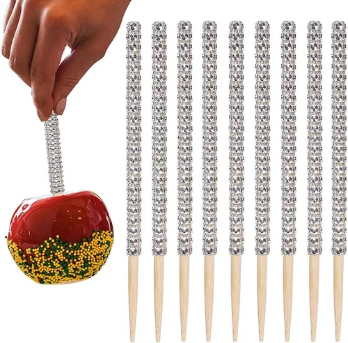 Miniatura 6 de BetterJonny - 36 palitos de manzana con forma de caramelo, 5.9 pulgadas, palitos de bambú con diamantes de imitación de caramelo, manzana, palitos