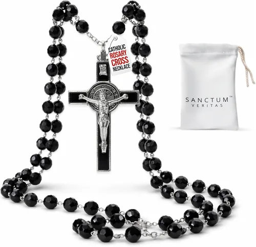 Rosario italiano con bendición apostólica del Papa León XIV – Collar católico de cuentas grandes para espejo de coche, Primera Comunión, regalo de