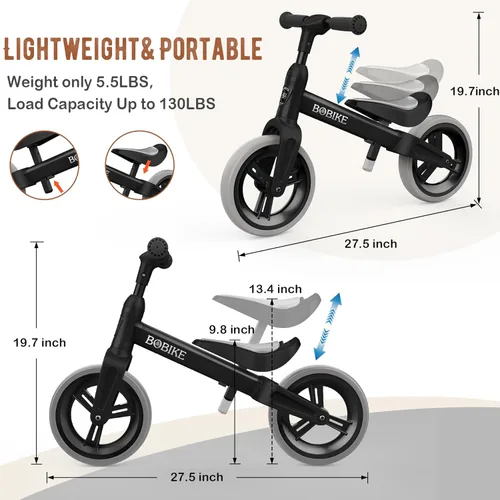 Miniatura 4 de Bobike - Bicicleta de equilibrio para niños pequeños, juguete para niños de 1 a 4 años, niñas y niños, asiento y manillar ajustables, bicicleta