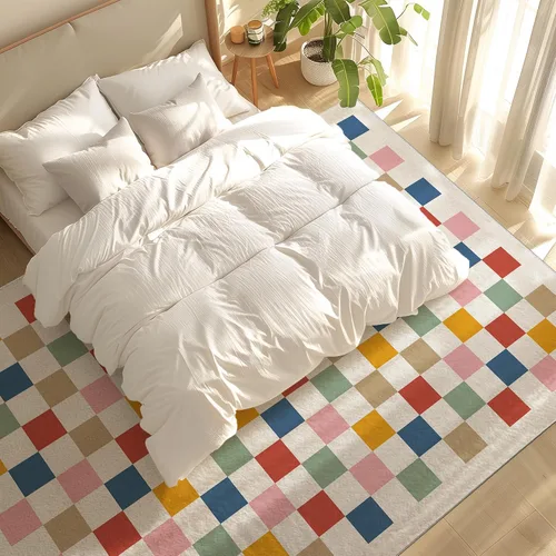Miniatura 9 de Alfombra lavable de 3 x 5 pulgadas, diseño de tablero de ajedrez arcoíris colorido moderno, plegable, alfombra de área pequeña, de pelo bajo