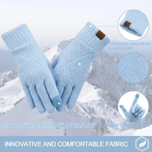 Miniatura 2 de FZ FANTASTIC ZONE Women Winter Warm Knit Touchscreen Gloves Cold Weather with Thermal Fleece Lined