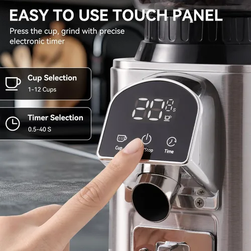 Miniatura 4 de Molinillo de café cónico eléctrico con temporizador electrónico, antiestático, molinillos de café para uso doméstico, molinillo de rebabas cónicas