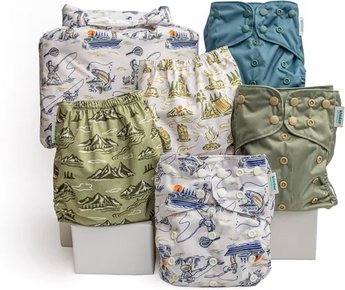 Miniatura 33 de Kinder Juego de 5 pañales de tela reutilizables para bebé, estilo bolsillo, camiseta atlética que absorbe la humedad, recién nacido a orinal 7-60