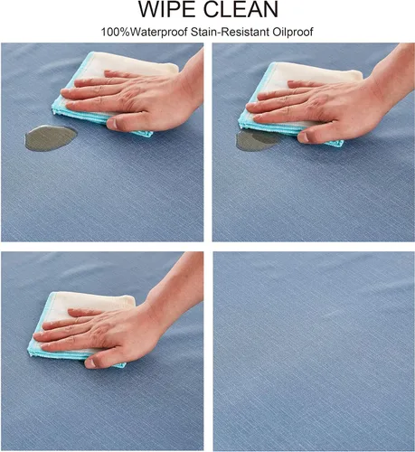 Miniatura 5 de NLMUVW Mantel rectangular de vinilo 100% resistente al agua, a prueba de aceite y de derrames, mantel de PVC, fácil de limpiar, para cocina, Azul