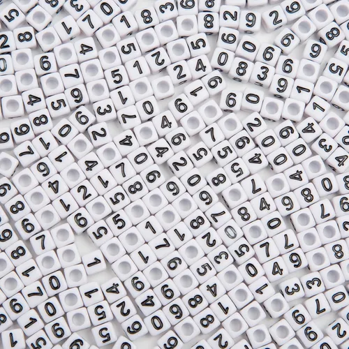 Miniatura 2 de 1000 cuentas cuadradas de números, cubos de 0.236 x 0.236 pulgadas, cuentas acrílicas blancas para bricolaje para pulseras, collares, joyería