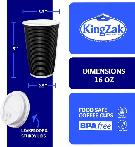 Miniatura 2 de Nicole Home Collection Vasos desechables de papel ondulado de doble pared con tapas para bebidas calientes, paquete de 30 tazas de café, 16 onzas