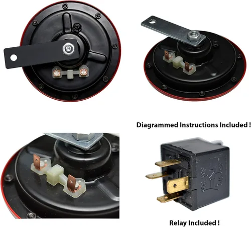 Miniatura 6 de Velocity Dual Super Tone Loud Blast 139Db Universal Euro Red Cuernos Redondos Alto Bajo Tono Twin Horn Kit Par Compacto Muy Fuerte Compatible