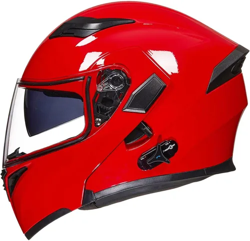 ILM Casco de motocicleta con Bluetooth, modular, abatible, de cara completa, doble visera, MP3, intercomunicador, radio FM, DOT, modelo 902BT/902BT