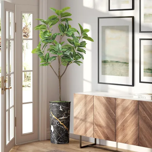 Miniatura 14 de Árbol artificial en macetero con efecto de granito moderno, palmera tropical areca artificial de seda para decoración del hogar en interiores