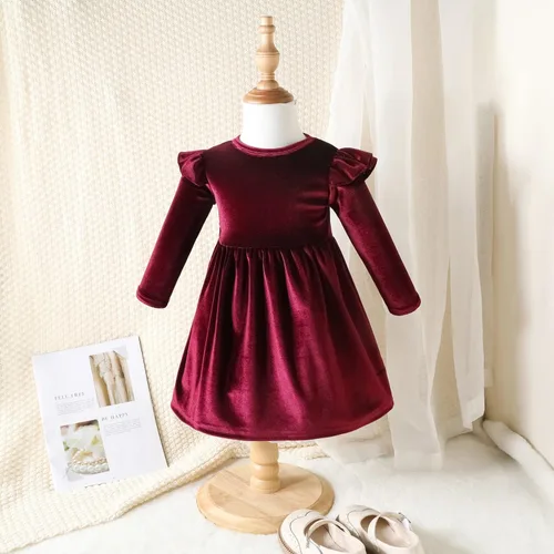 Miniatura 150 de IDOPIP Vestido tutú de terciopelo para niñas pequeñas, vestido de manga larga para princesa, Navidad, cumpleaños, fiesta, boda, vestidos de otoño e