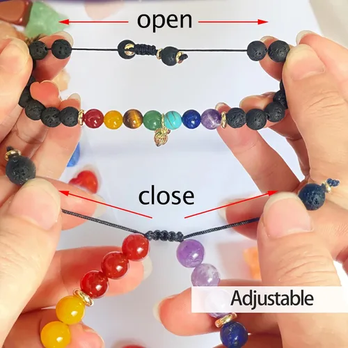 Miniatura 6 de 7 Chakra Bracelet Real Crystal Stone Beads Essential Oil Set Yoga Meditation Protection Lava Rock Jewelry Gifts for Women Men