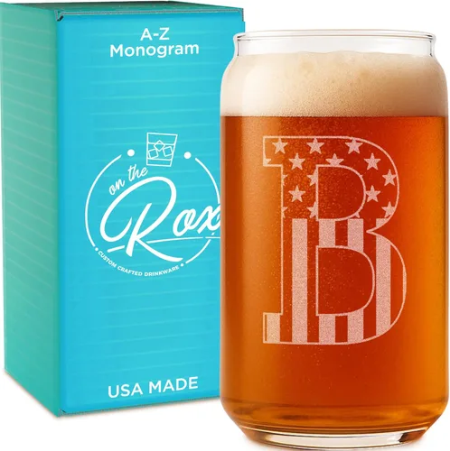 Miniatura 24 de Vaso en forma de lata de cerveza con monograma grabado - bandera de EE.UU.