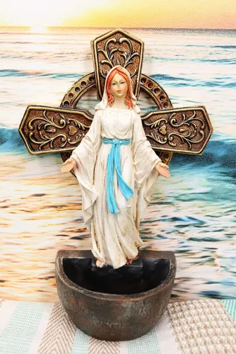 Miniatura 8 de Ebros Gift Virgen Madre María Virgen Nuestra Señora de Gracia Placa de aparador montado en la pared o escritorio Fuente de agua bendita Iglesia