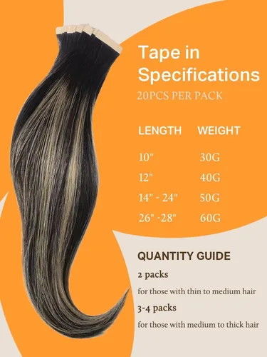 Miniatura 4 de DOORES - Extensiones de cabello con cinta en extensiones de cabello Remy de color real, extensiones de cabello humano natural trama de piel recta