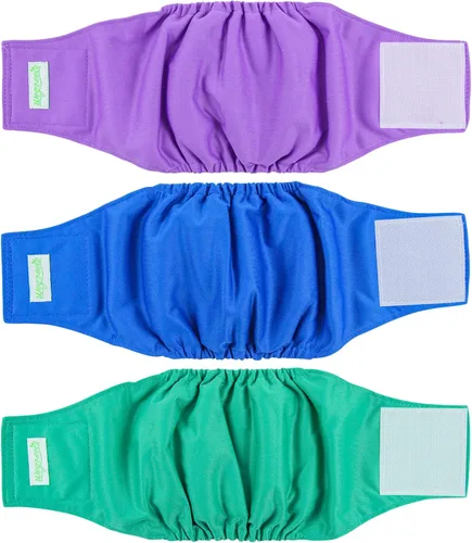wegreeco - Pañales lavables para perros, bandas envolventes para vientre, paquete de 3 (azul, verde, púrpura), talla S