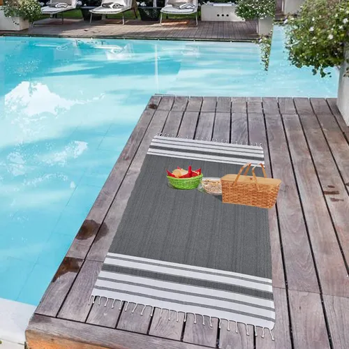 Miniatura 5 de GLAMBURG Peshtemal Toalla Turca de Algodón Toallas de Playa de Gran Tamaño 36x71 Juego de 6, Toallas de Playa de Algodón para Adultos, Suaves Negro