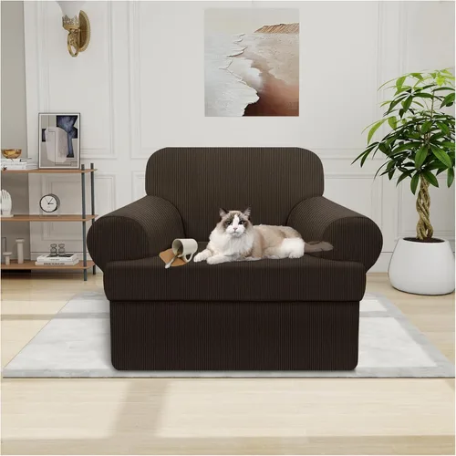 Miniatura 32 de Funda impermeable para silla con brazos, juego de 2 piezas, funda a rayas para 1 sofá separado con cojín en T, fundas de sillón de tela