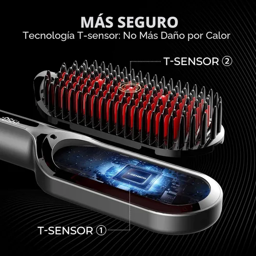 Miniatura 2 de TYMO Cepillo alisador de cabello – Cepillo alisador iónico Plus mejorado con cerdas densas, 16 temperaturas, doble voltaje Peine caliente de Negro