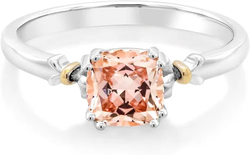 Miniatura 2 de Gem Stone King Anillo de compromiso de plata de ley 925 y oro amarillo de 10 quilates de 0.236 in con piedra preciosa de corte cojín Anillo