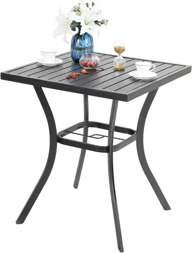 Miniatura 12 de PHI VILLA Mesa de bar alta para exteriores, mesa de comedor de 55 x 27 pulgadas de altura de mostrador con marco de metal similar a la madera