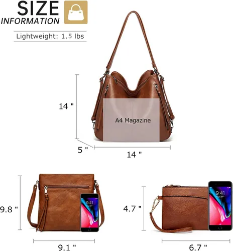 Miniatura 5 de Smith Sursee Bolsos de mano y mochila para mujer, bolsas grandes tipo hobo, bolsa de mano, bolsa cruzada, bolsa de hombro, bolsa de mano, juego de 3