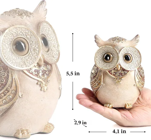 Miniatura 2 de Estatua de búho Smadeer para decoración del hogar para estante, estantería, oficina, decoración interior, acentos adorables, búhos de ojos grandes