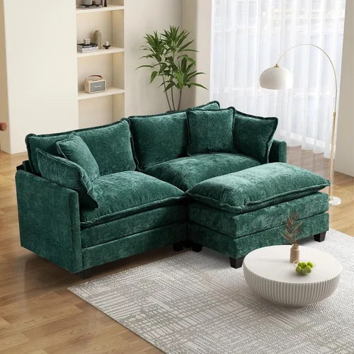 Miniatura 97 de Sofá seccional modular convertible de 76.7", sofás de dos plazas de chenilla con asiento profundo y cojines tipo loveseat para sala de estar, Beige