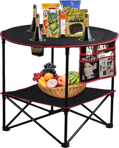 Miniatura 9 de LEADALLWAY Mesas de Camping Plegables Ligeras Mesa Portátil para Exteriores con 4 Portavasos y Bolsas de Transporte para Picnic al Aire Libre, negro