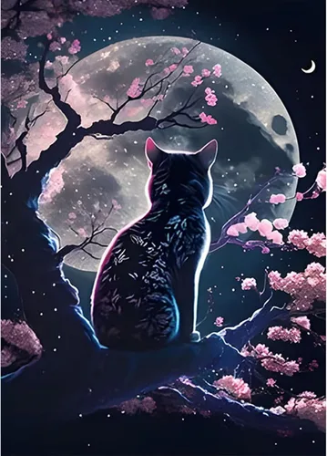 SENQAO Kits de pintura artística de diamantes de gato para adultos, pintura de puntos de diamante de taladro completo para principiantes, pintura