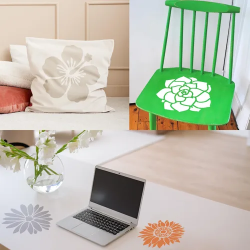 Miniatura 4 de HELLATHUN - 6 plantillas florales grandes reutilizables (12 x 12 pulgadas), diseño de girasol, rosa, dalia, para pared, tela, muebles, lienzo, papel
