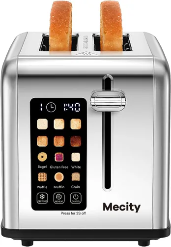 Miniatura 12 de Mecity Tostadora de pantalla táctil de 2 rebanadas, ranura ancha de 1.5 pulgadas, tostadora inteligente de acero inoxidable para bagels, magdalenas