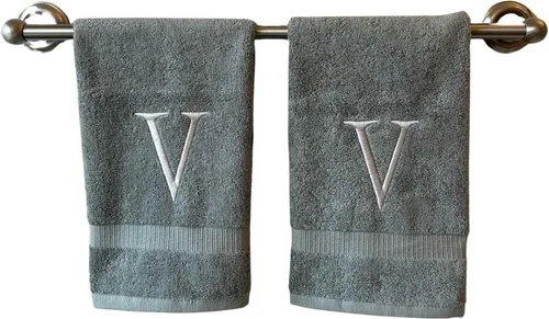 Miniatura 123 de Toalla de mano con inicial beige para baño, toalla bordada decorativa de calidad de hotel de lujo con monograma para tocador, spa, certificado