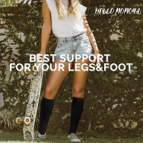 Miniatura 2 de hello momoya Calcetines de compresión para mujeres y hombres, hasta la rodilla, calcetines de correr de 15-20 mmHg para viajes atléticos